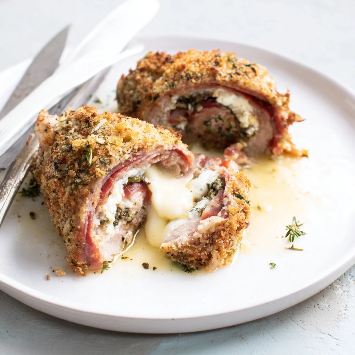 Gourmet-gefüllte Kalbsschnitzel mit schmelzendem Käse und aromatischem Prosciutto.